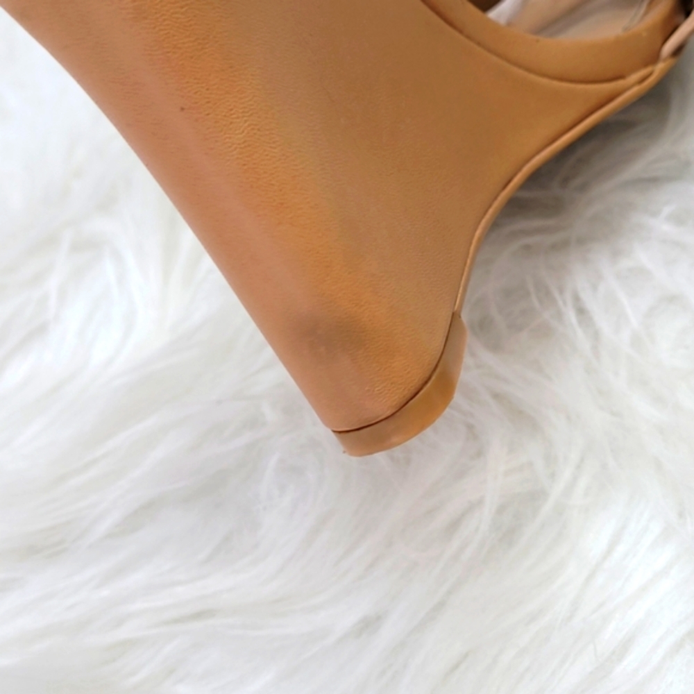 Just Fab Tan Ankle Sandals Gold Studs - Picture 2 of 7